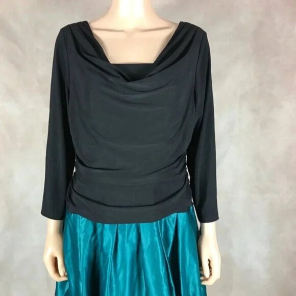 SL Fashions Flocked Black/Teal Fit & Flare Special Event Dress NWT 18 - Picture 4 of 10